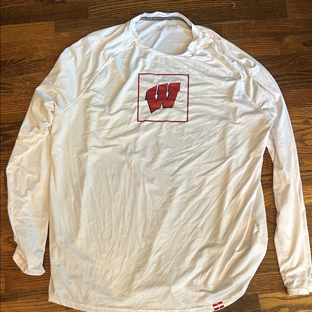 Under Armour White Long Sleeve Tee with Red Logo